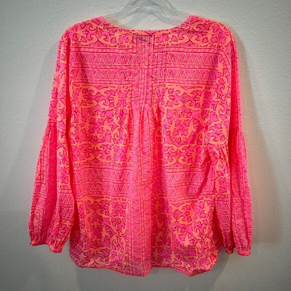 Vineyard Vines Tortola Scarf Print Pleated Top Knockout Pink Sz LARGE $148 - Picture 4 of 6